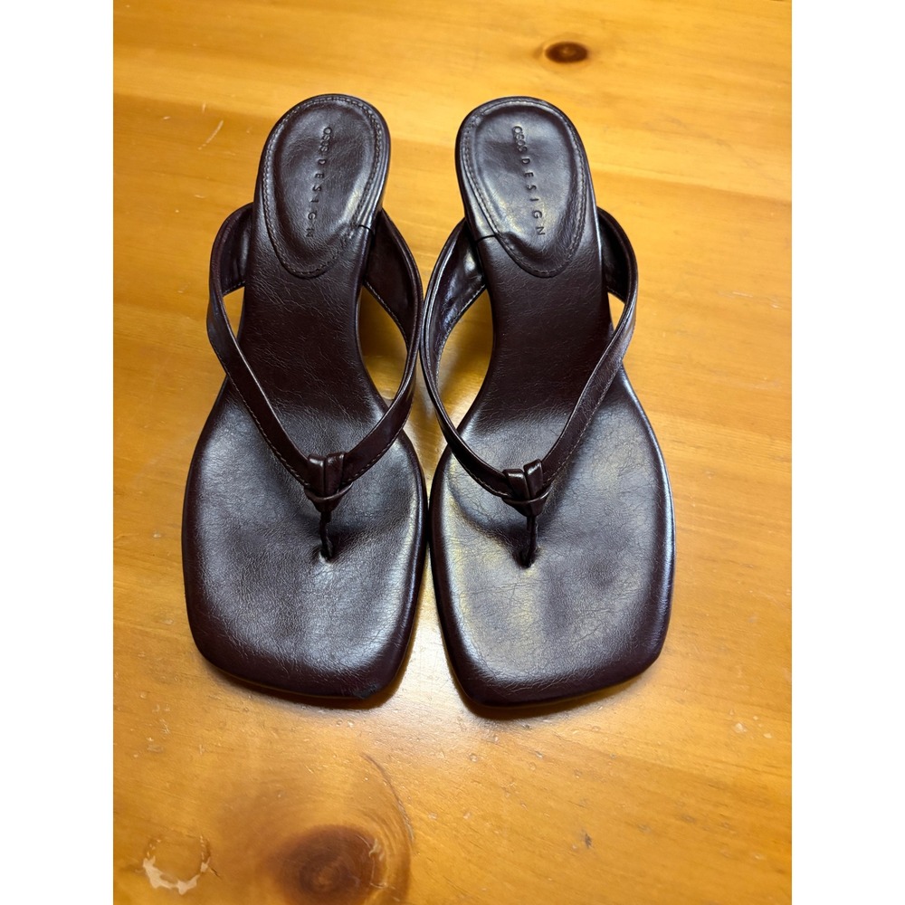 ASOS DESIGN Havana Toe Thong Kitten Heel Sandals Chocolate Brown Size 40